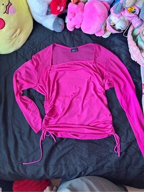Sky Bright Pink Long Sleeve Ruched Side Top